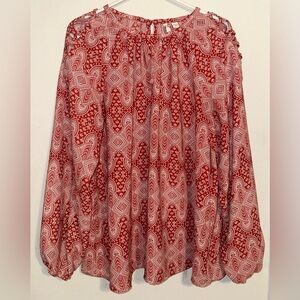 Cato Red and White Paisley Blouse